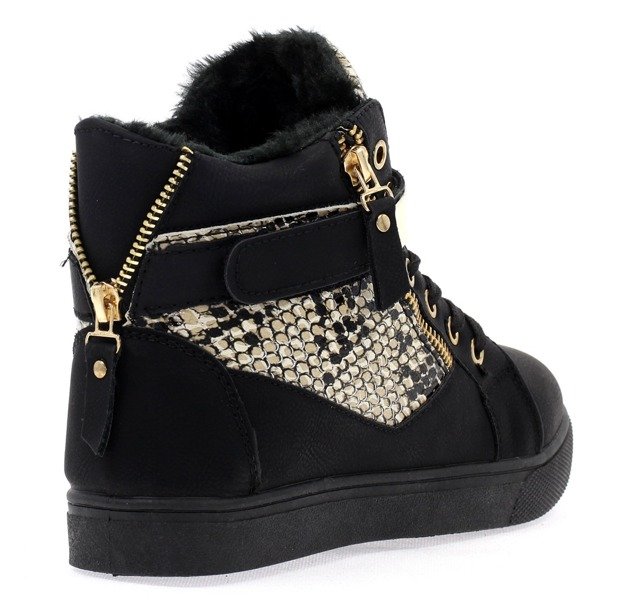 Czarne sneakersy ze złotą ozdobą - Obuwie