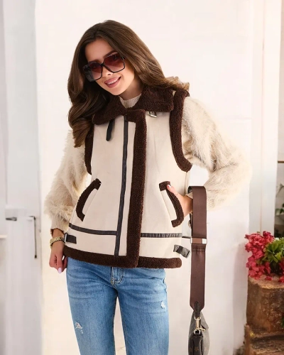 Royalfashion Dámsky vest s náprsenkou z umelého kožucha