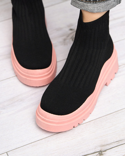 OUTLET Športové čierno-ružové dámske čižmy na plochom podpätku Yorika - Obuv