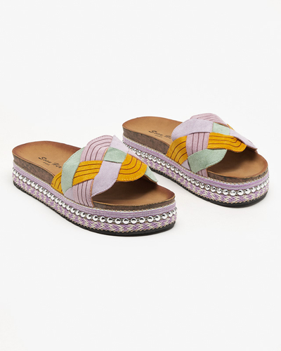 Fialové dámske papuče na hrubej podrážke Cekolina - Obuv