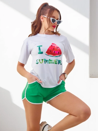 Royalfashion Dámsky športový set s tričkom a šortkami Melón