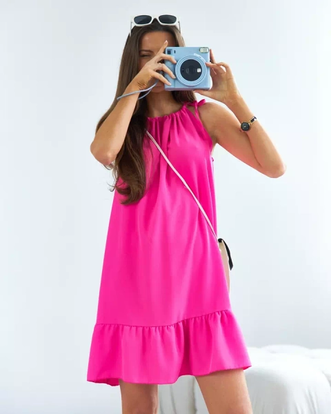 Royalfashion Fuksiové mini šaty s volánom