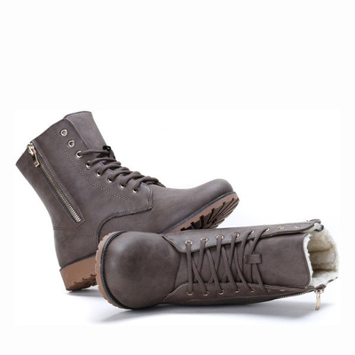 Brązowe ocieplane workery Mikayla - Obuwie