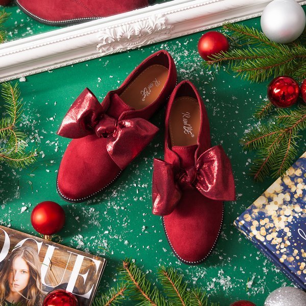 Bordové ploché topánky s mašličkou Blasea - Obuv