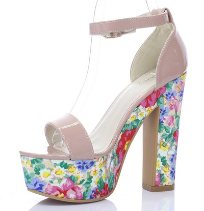 Ružové kvetované sandále na platforme Marie- Obuv