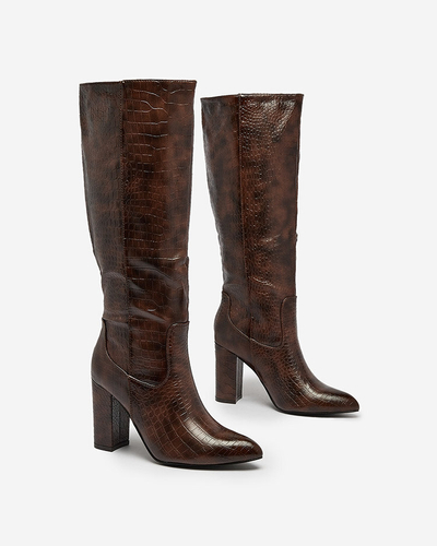 Royalfashion Tmavohnedé dámske čižmy s potlačou Telibitta