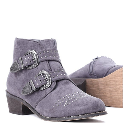 Szare botki na obcasie z dżetami Amelie- Obuwie