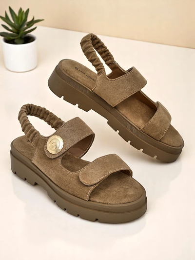 Ženski sandali Royalfashion Callisto rjavi eko usnje platforma