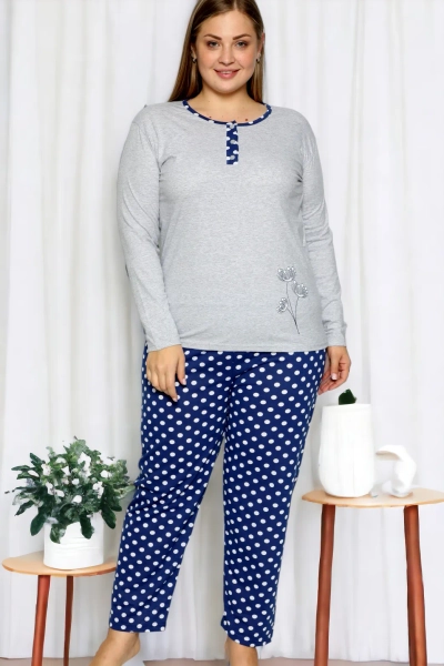 Royalfashion Dámske bavlnené súpravy s bodkami 2-dielne PYŽAMÁ PLUS SIZE