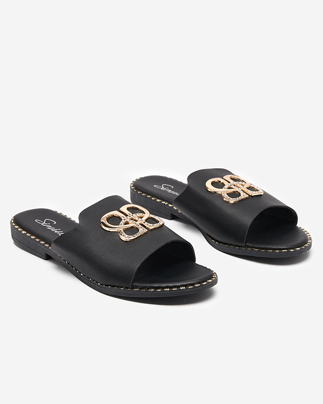 OUTLET Čierne dámske papuče so zlatým ornamentom Silobi- Footwear