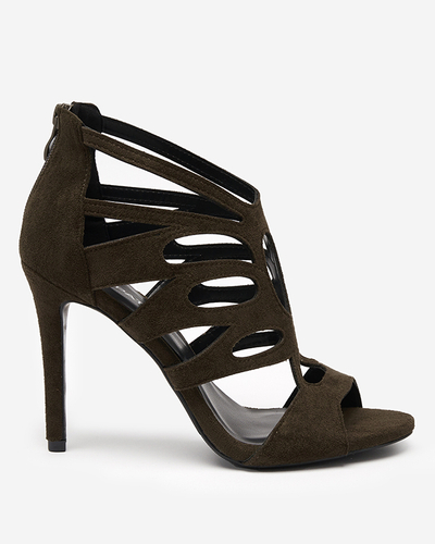 Tmavo zelené dámske sandále na vysokom podpätku Etrop - Obuv