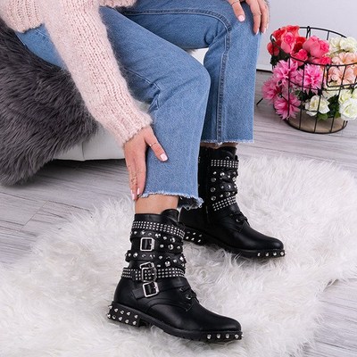 Czarne workery z ćwiekami Alex - Obuwie