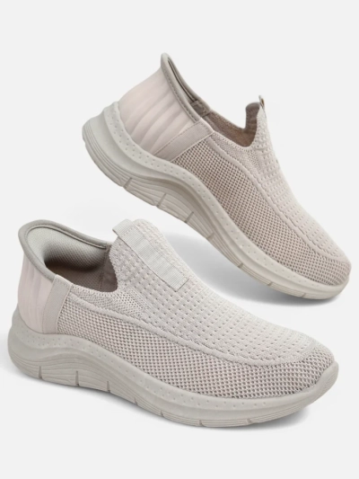 Aurelia Comfort Bež Slip On Ženski Čevlji iz Tkanine s Ploščato Peto