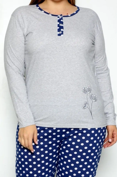 Royalfashion Dámske bavlnené súpravy s bodkami 2-dielne PYŽAMÁ PLUS SIZE