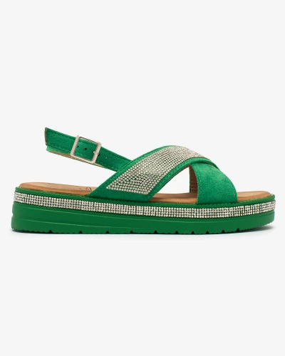 OUTLET Royalfashion Zelené dámske sandále z eko-semišu so zirkónmi Trikys