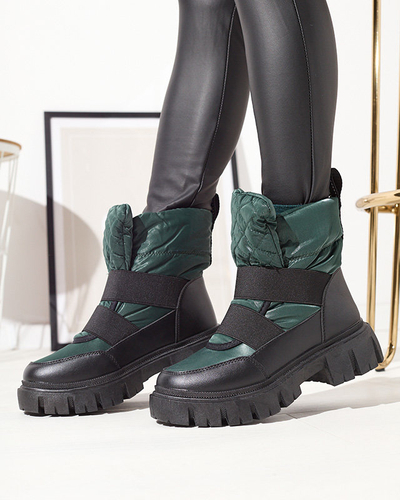 Dámske snehové topánky na plochej podrážke v čierno-zelenej farbe Ferory- Obuv