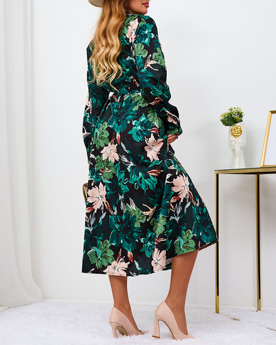 Royalfashion Čierno-zelené vzorované dámske maxi šaty
