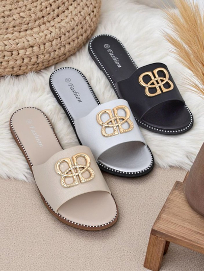 Royalfashion Ženski natikači na ravnem podplatu Aura Gold