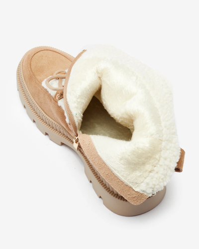 Royalfashion Béžové dámske trapperské čižmy s ovčou kožou Getatsa