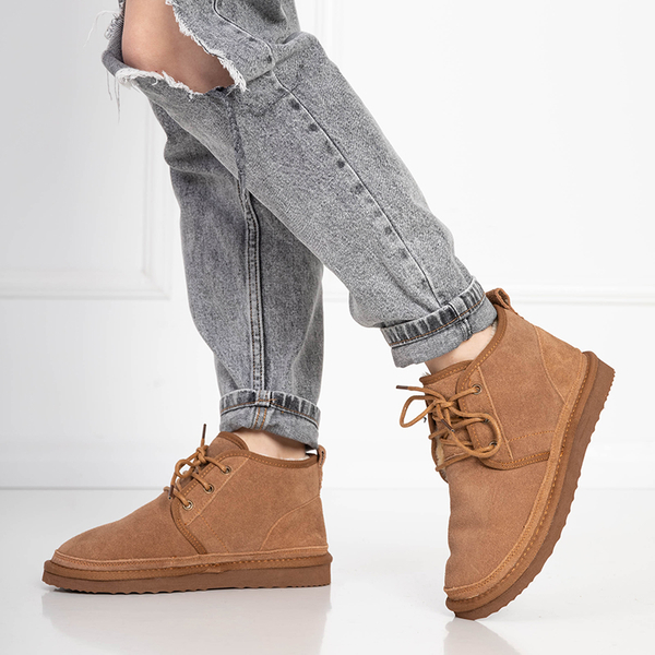 Svetlohnedé dámske viazané snehule s kožušinkou Miusho - Obuv