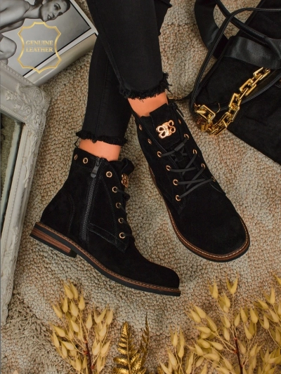 Ženski gležnarji Aurelia Romano iz naravnega semiša – rjavi, s krznom