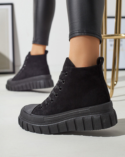 OUTLET Čierne dámske šnurovacie športové topánky a'la tenisky Netara - Obuv