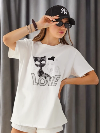 Royalfashion Dámske bavlnené tričko Cat Love