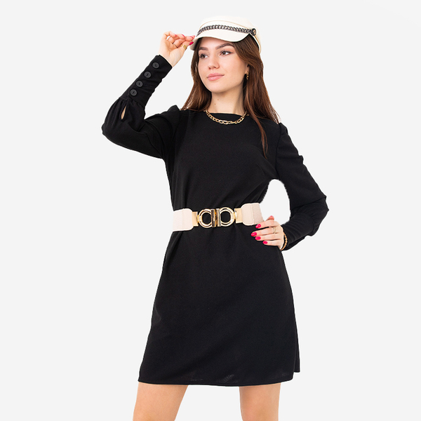 Béžový elastický opasok s ozdobnou zlatou prackou - Doplnky