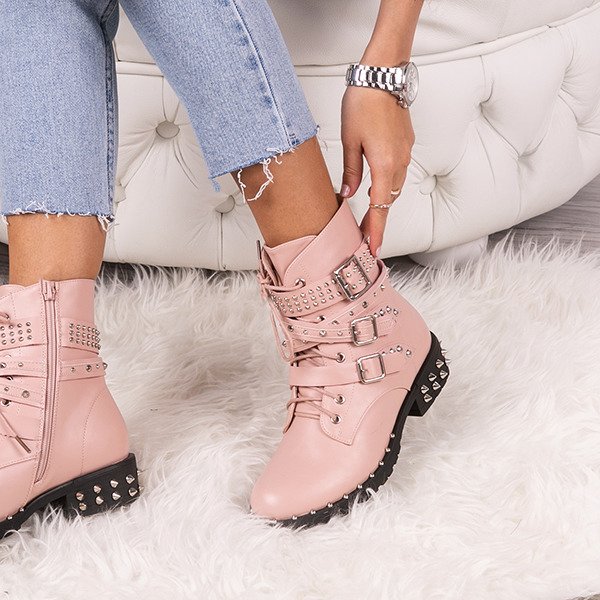 Różowe workery z ćwiekami Stephanie - Obuwie