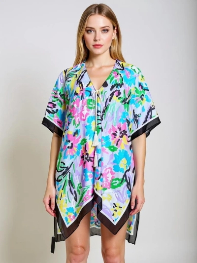 Pareo Royalfashion Kalista – pisana obleka za na plažo do kolen z V-izrezom