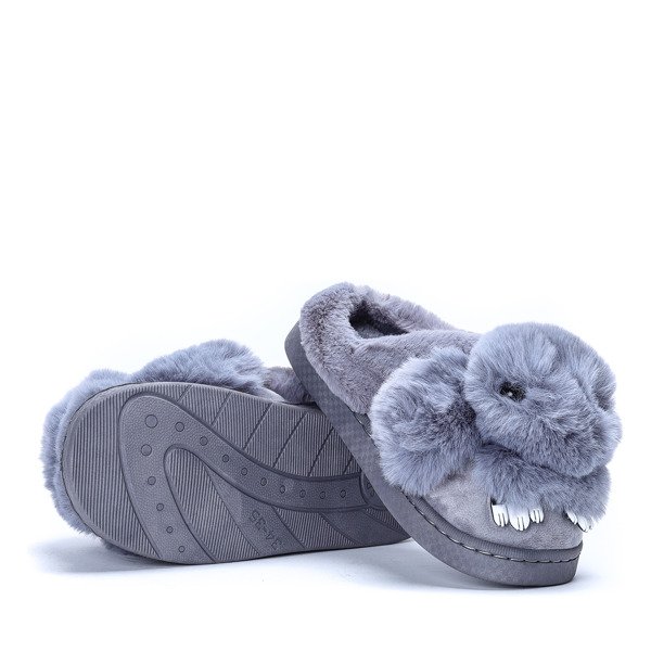 Szare kapcie z króliczkiem Bonny - Obuwie