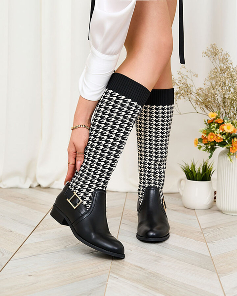 Royalfashion Čierne dámske vysoké čižmy s pepitovým vzorom Aledive