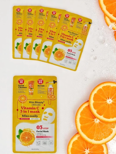 3-v-1 maska – 1 čistenie tváre, 2 sérum, 3 rozjasňujúca maska s vitamínom C