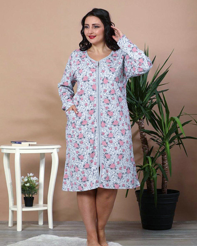 Šedá kvetinová nočná košeľa PLUS SIZE- Oblečenie