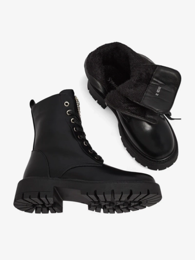 Ženski Gležnarji Luna Črni Usnjeni Elegantni za Jesen