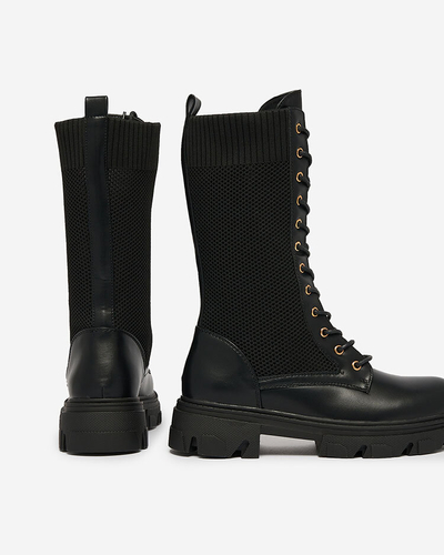 Royalfashion Ažurové čierne dámske čižmy na plochom podpätku Kalifo