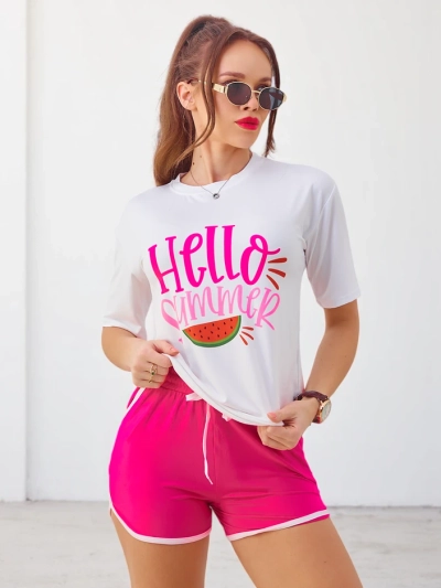 Royalfashion Dámsky športový set s tričkom a šortkami Hello Summer