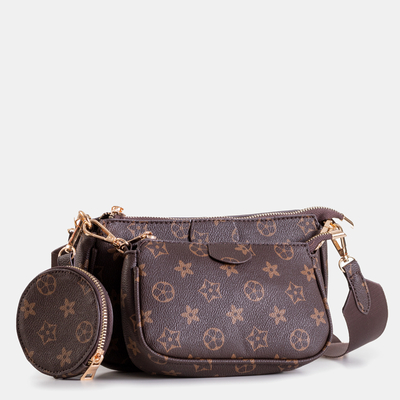 Vzorovaná trojdielna hnedá dámska kabelka - Kabelky