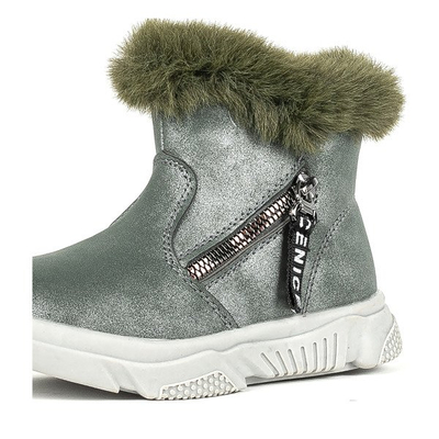 Detské šedé snehové topánky so zelenou kožušinou Nicia - Obuv