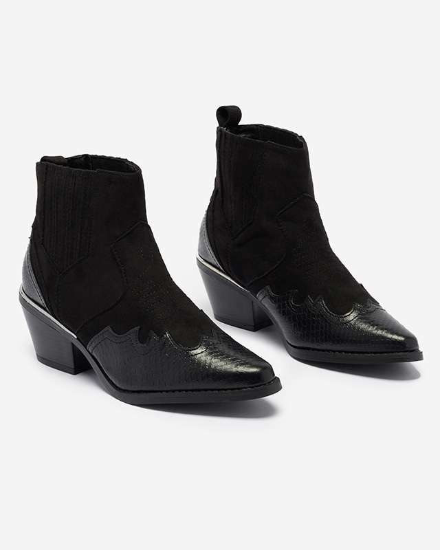 Čierne eko semišové kovbojské čižmy na nízkom stĺpiku Zirras - Obuv