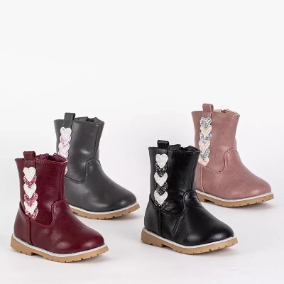 Dievčenské čižmy bordovej farby s ozdobným zvrškom Nokimi-Shoes