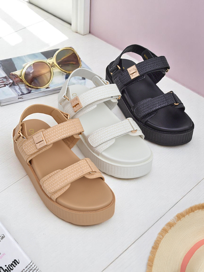 Royalfashion Kallisto – Beli ženski sandali s platformo, ekološko usnje