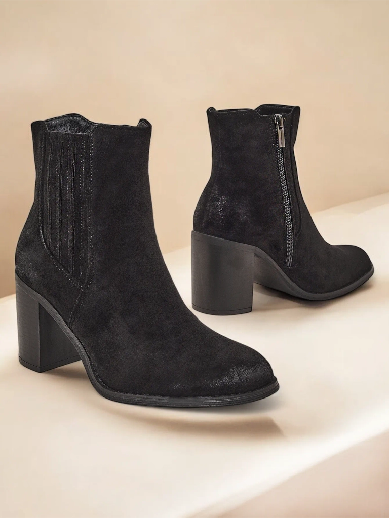 Royalfashion Dámske členkové topánky z ekologického semišu na blokovom podpätku Cesios