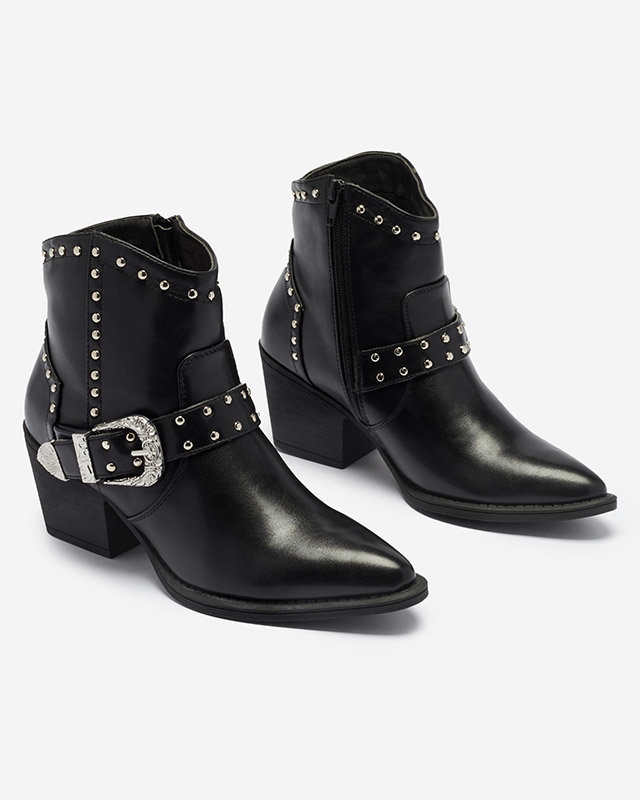 Kovbojské čižmy na podpätku s kamienkami v čiernej farbe Hally- Obuv