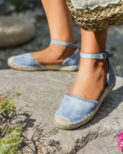 Royalfashion Dámske espadrilky so zirkónmi v modrej farbe Rieta
