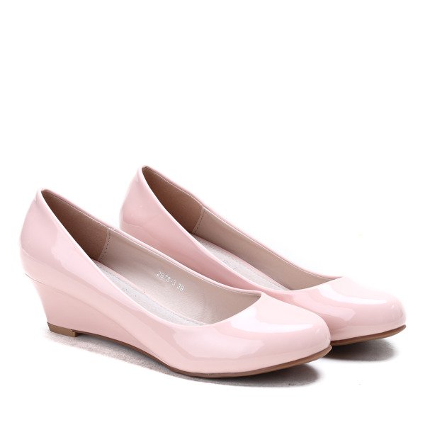 Różowe czółenka na koturnie Rhea- Obuwie