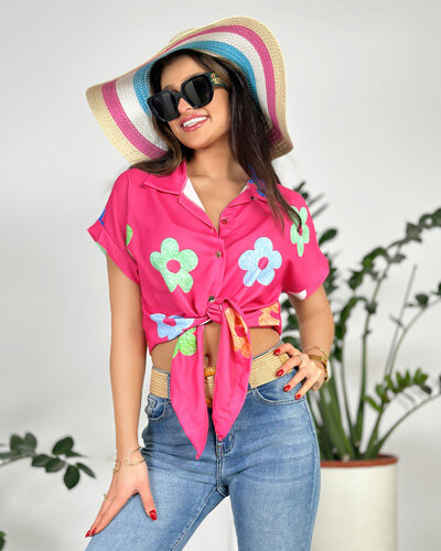 Royalfashion Dámska krátka kvetinová košeľa