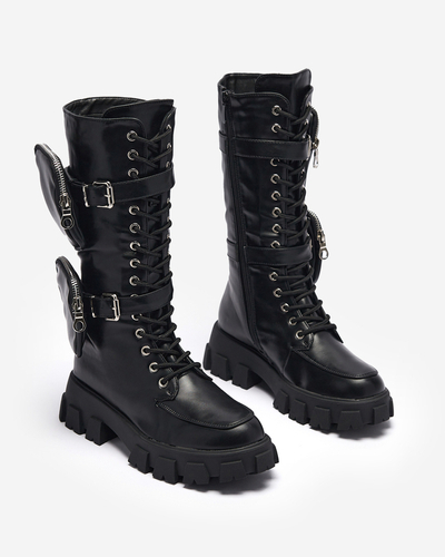 Čierne pracovné čižmy s ozdobnými vreckami na zvršku Sello- Footwear