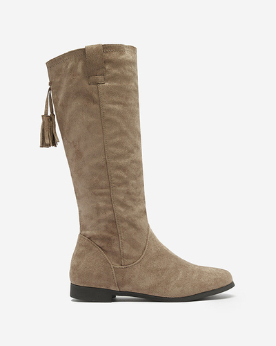 OUTLET Dámske čižmy z eko-semišu v svetlohnedej farbe Ifanell- Obuv