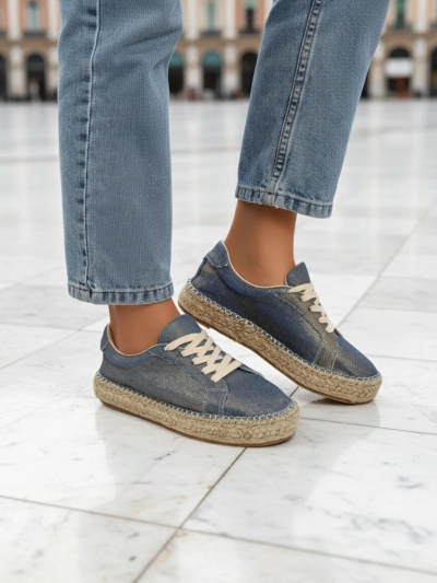 Aurelia Denim Espadrillos – ženski športni copati z ravno peto iz tkanine